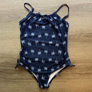 Old Navy 10/12 Blue Palm Tree Patterned Cinch-Tie 1-Piece Swimsuit